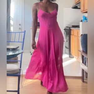 Women's Fuchsia Maxi Slip Dress with Spaghetti Straps